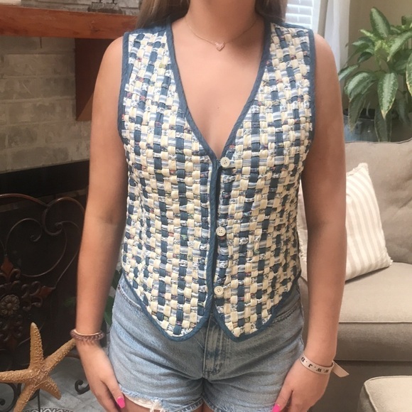 Rare Vintage Cottagecore Quilted Woven Denim Vest - Picture 14 of 14